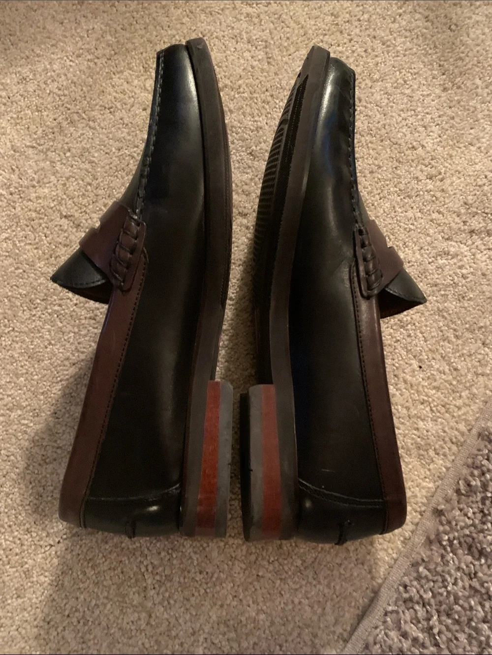 Florsheim Men's Berkley Flex Penny Loafers in black & brown leather. Size 10D